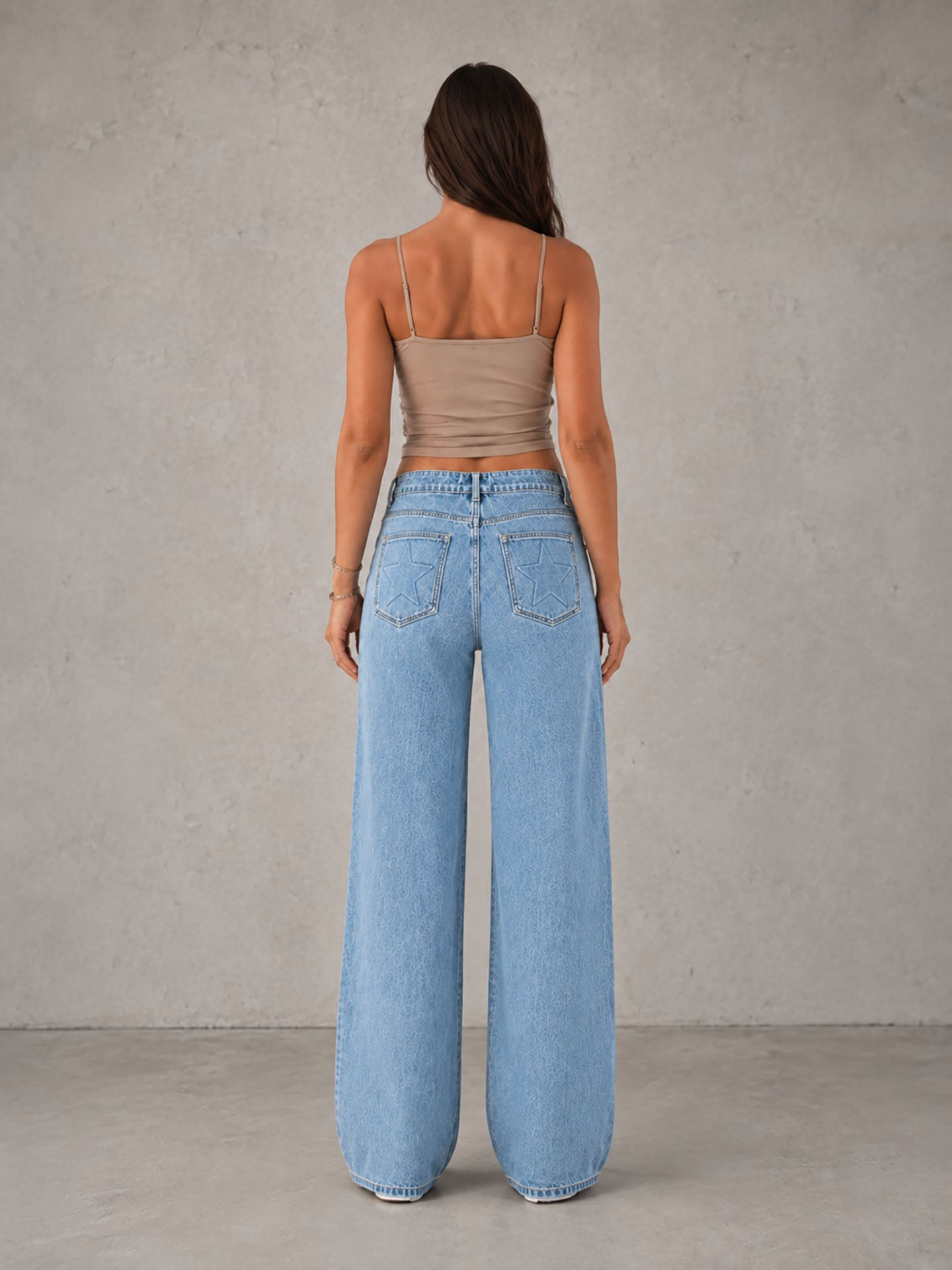 Light Blue High Rise Star Pockets Straight Jeans