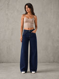 Navy High Rise Star Pockets Straight Jeans