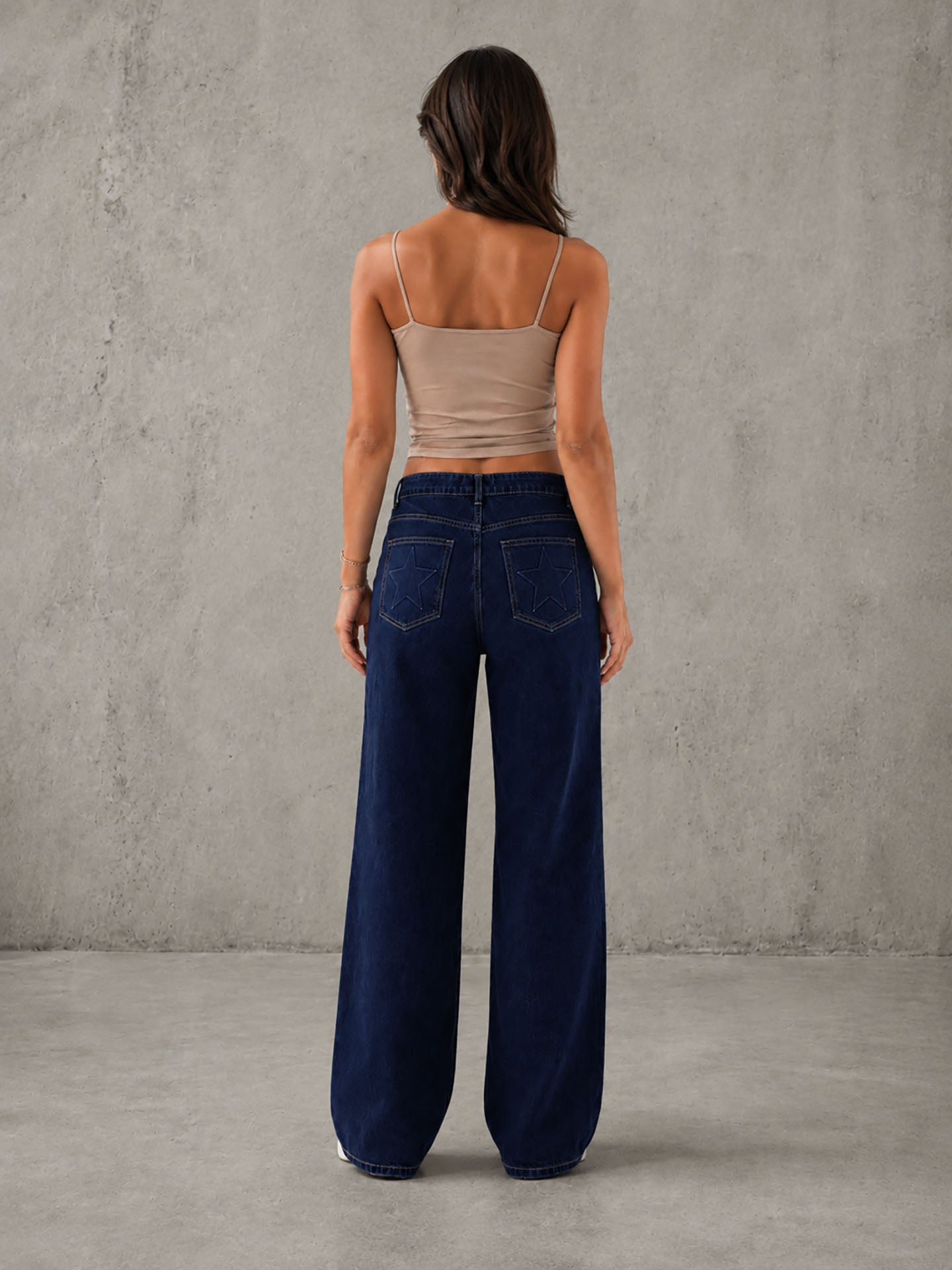 Navy High Rise Star Pockets Straight Jeans