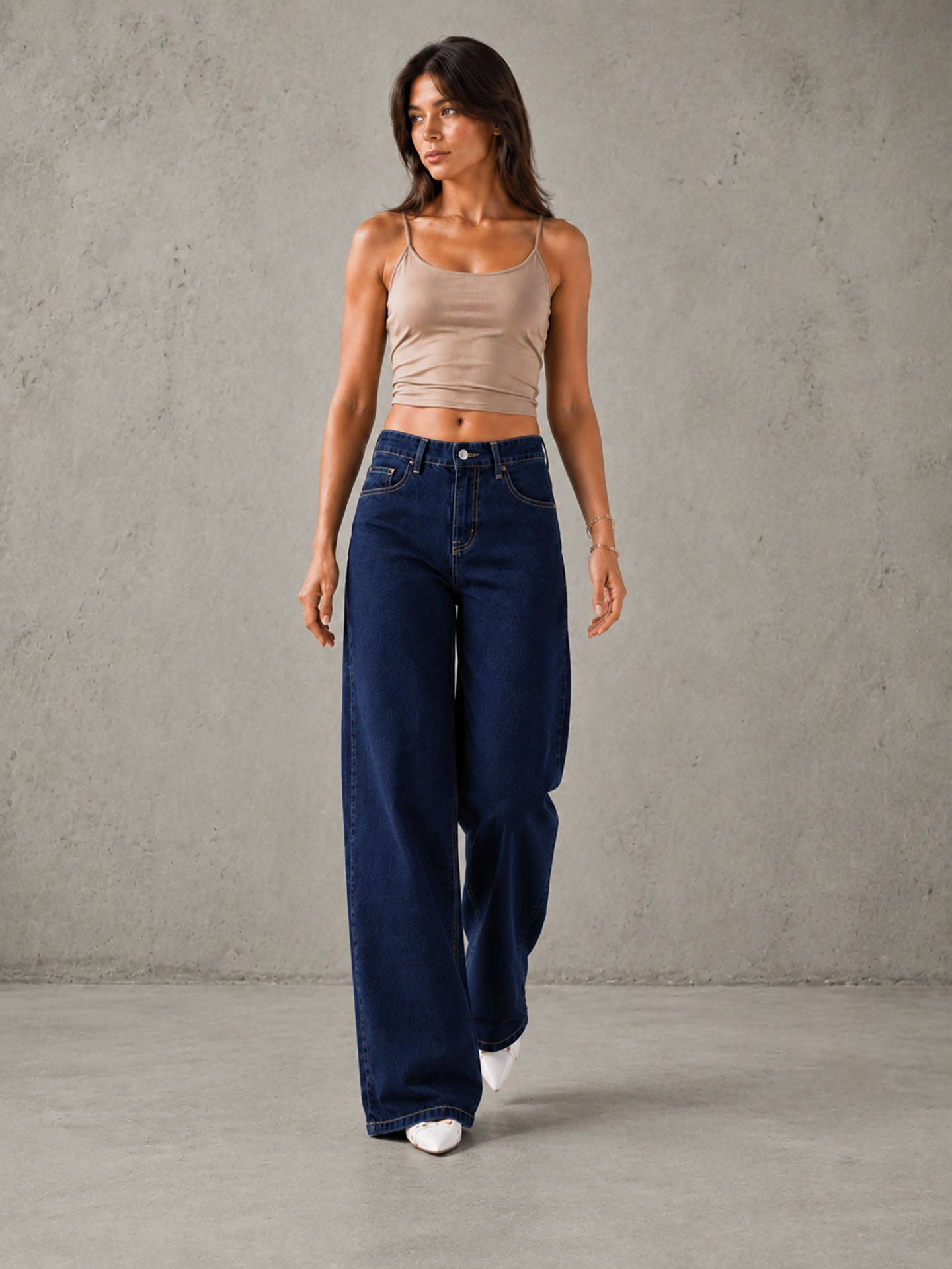 Navy High Rise Star Pockets Straight Jeans