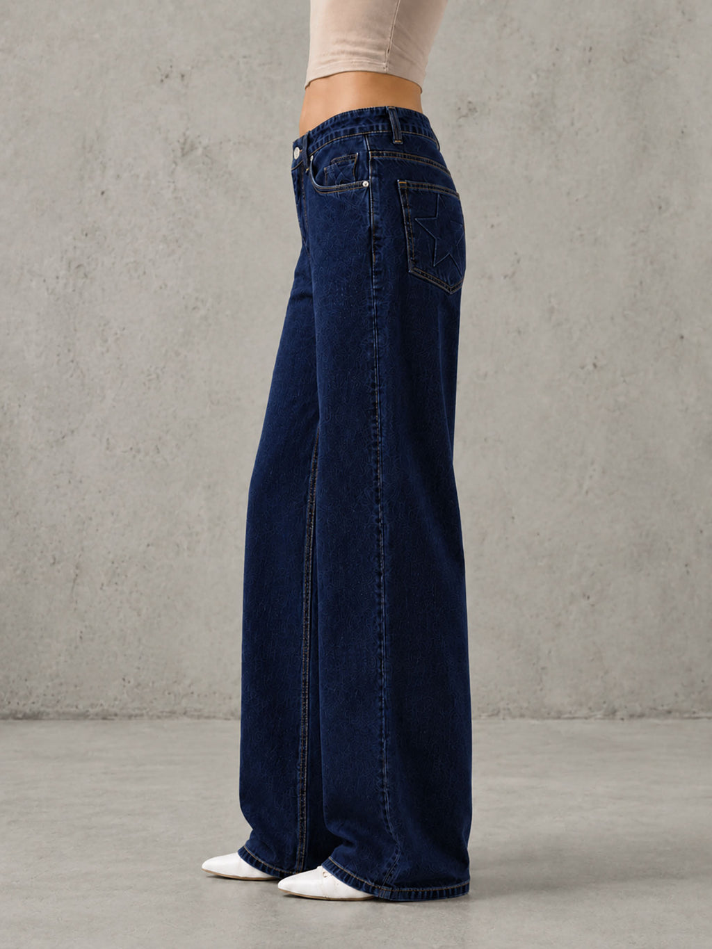 Navy High Rise Star Pockets Straight Jeans