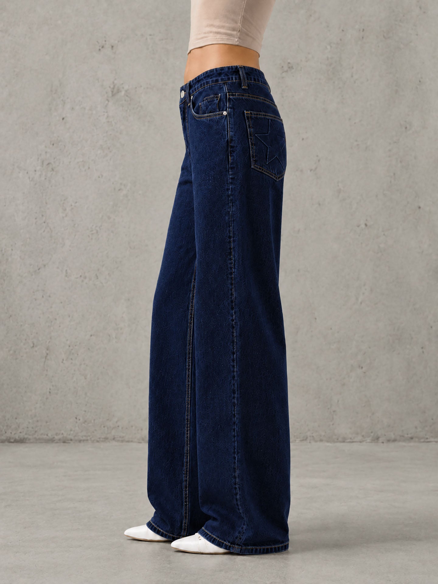Navy High Rise Star Pockets Straight Jeans