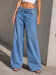 Blue High Rise Folded Waistband Wide Leg Jeans