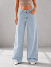 Light Blue High Rise Folded Waistband Wide Leg Jeans