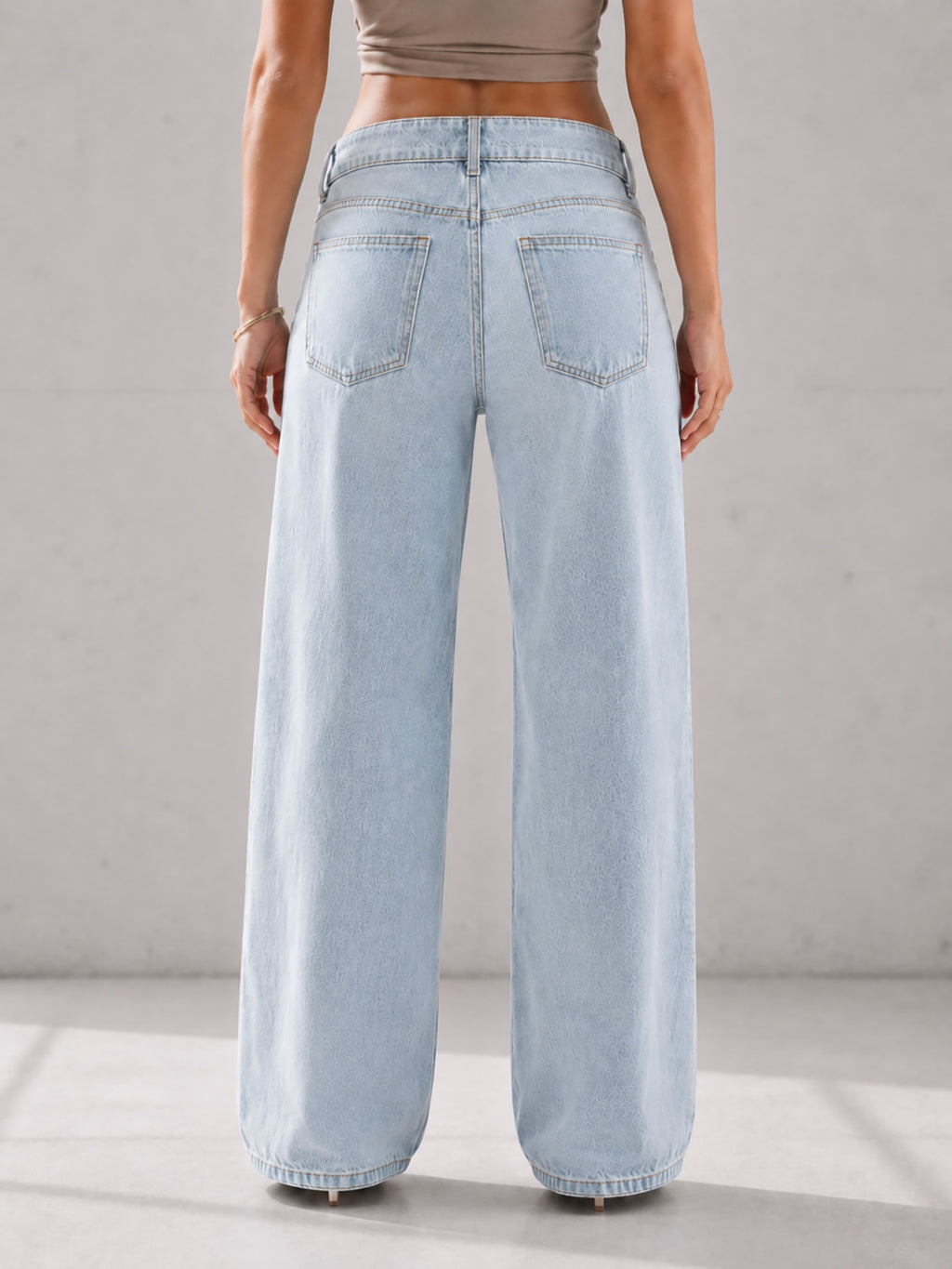 Light Blue High Rise Folded Waistband Wide Leg Jeans