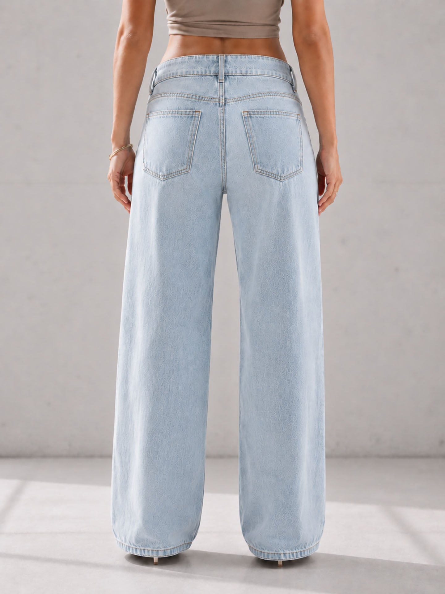 Light Blue High Rise Folded Waistband Wide Leg Jeans