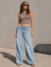 Light Blue High Rise Folded Waistband Wide Leg Jeans