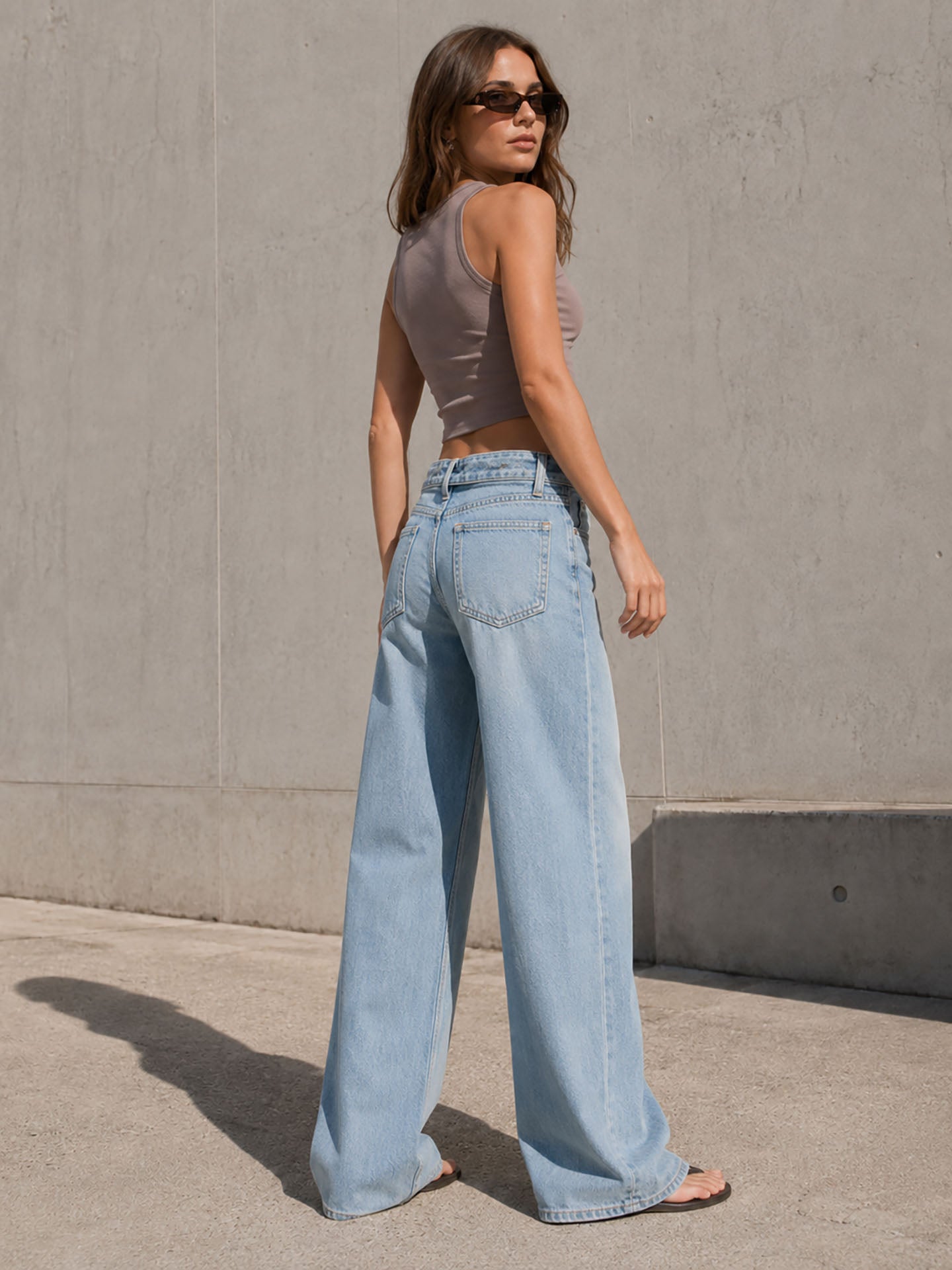 Light Blue High Rise Folded Waistband Wide Leg Jeans