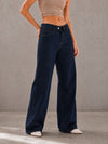 Navy High Rise Folded Waistband Wide Leg Jeans