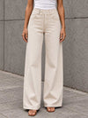 Beige Button-Waist Wide-Leg Pants