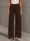 Brown Button-Waist Wide-Leg Pants