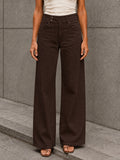 Brown Button-Waist Wide-Leg Pants