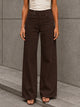 Brown Button-Waist Wide-Leg Pants