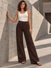 Brown Button-Waist Wide-Leg Pants