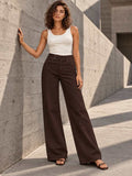 Brown Button-Waist Wide-Leg Pants