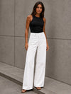 Off White Button-Waist Wide-Leg Pants