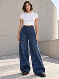 B803 Deep Blue patch pocket wide-leg jeans, model view 1