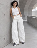 Off White Wide-Leg Pants with Side Tab Details