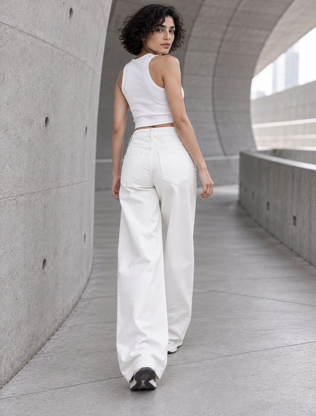 Off White Wide-Leg Pants with Side Tab Details