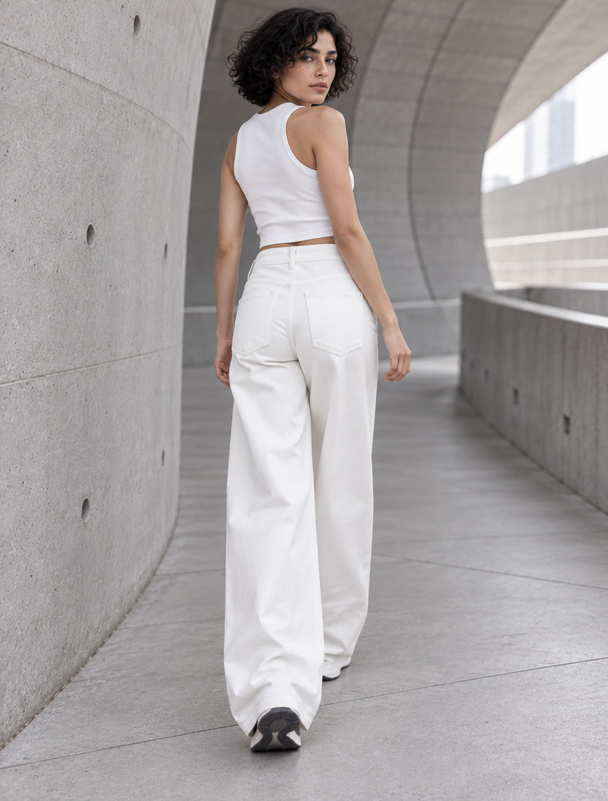Off White Wide-Leg Pants with Side Tab Details