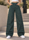 Olive Wide-Leg Pants with Side Tab Details