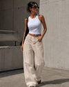 Beige Wide Leg Pants with Cross Waist Detail