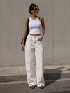 Off White Wide Leg Pants with Cross Waist Detail