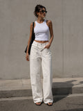 Off White Wide Leg Pants with Cross Waist Detail