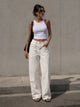 Off White Wide Leg Pants with Cross Waist Detail
