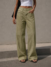 Olive Wide Leg Pants with Cross Waist Detail