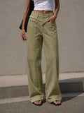 Olive Wide Leg Pants with Cross Waist Detail