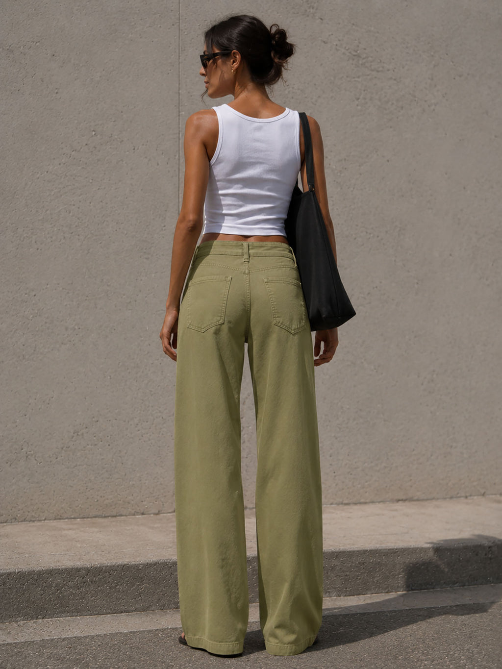 Olive Wide Leg Pants with Cross Waist Detail