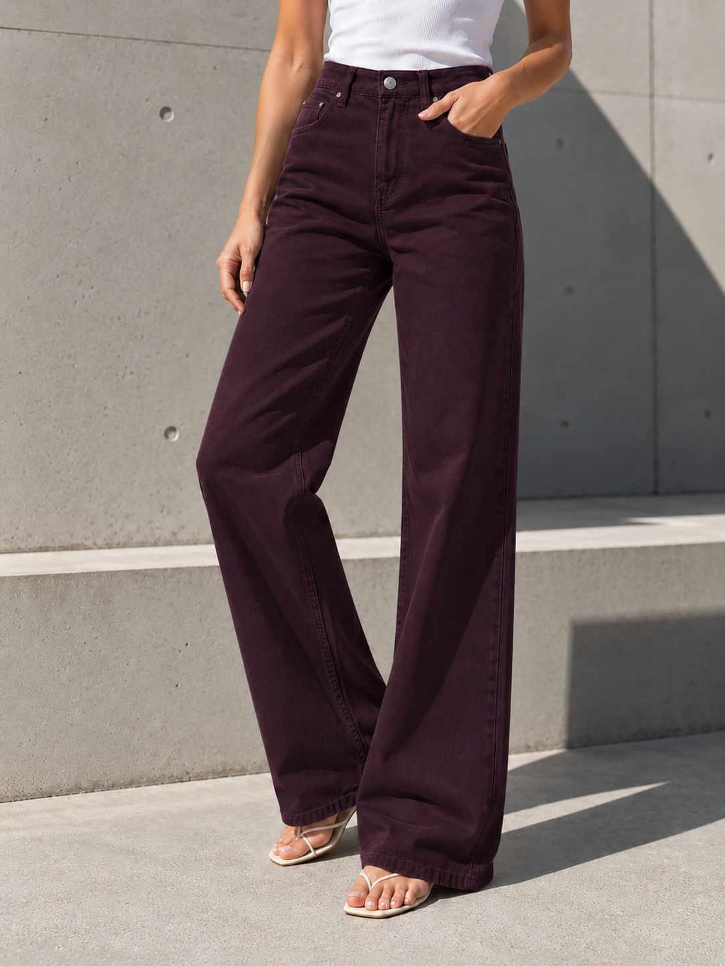 B808 Burgundy High Rise Wide Leg Pants
