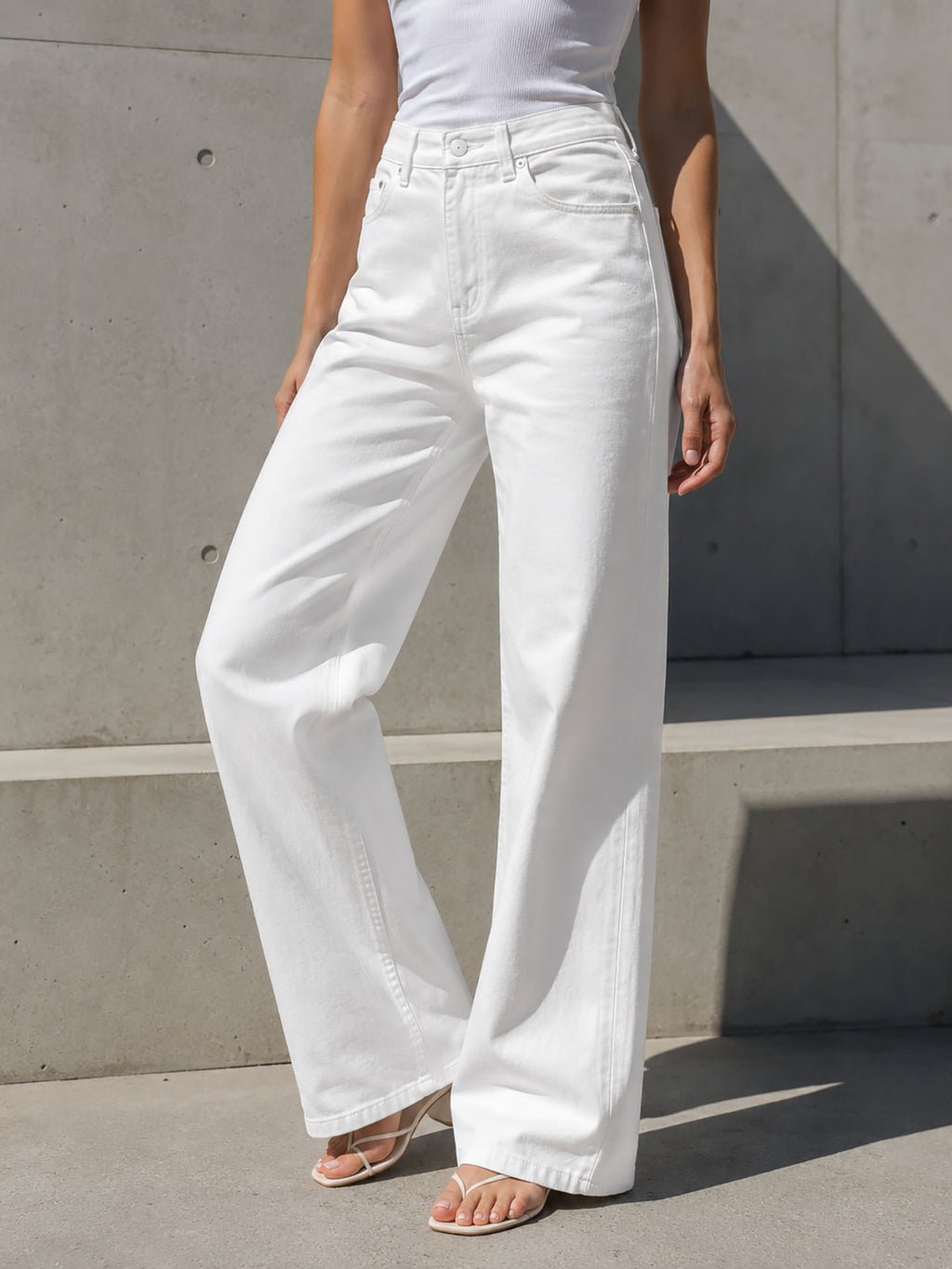 White High Rise Wide Leg Pants