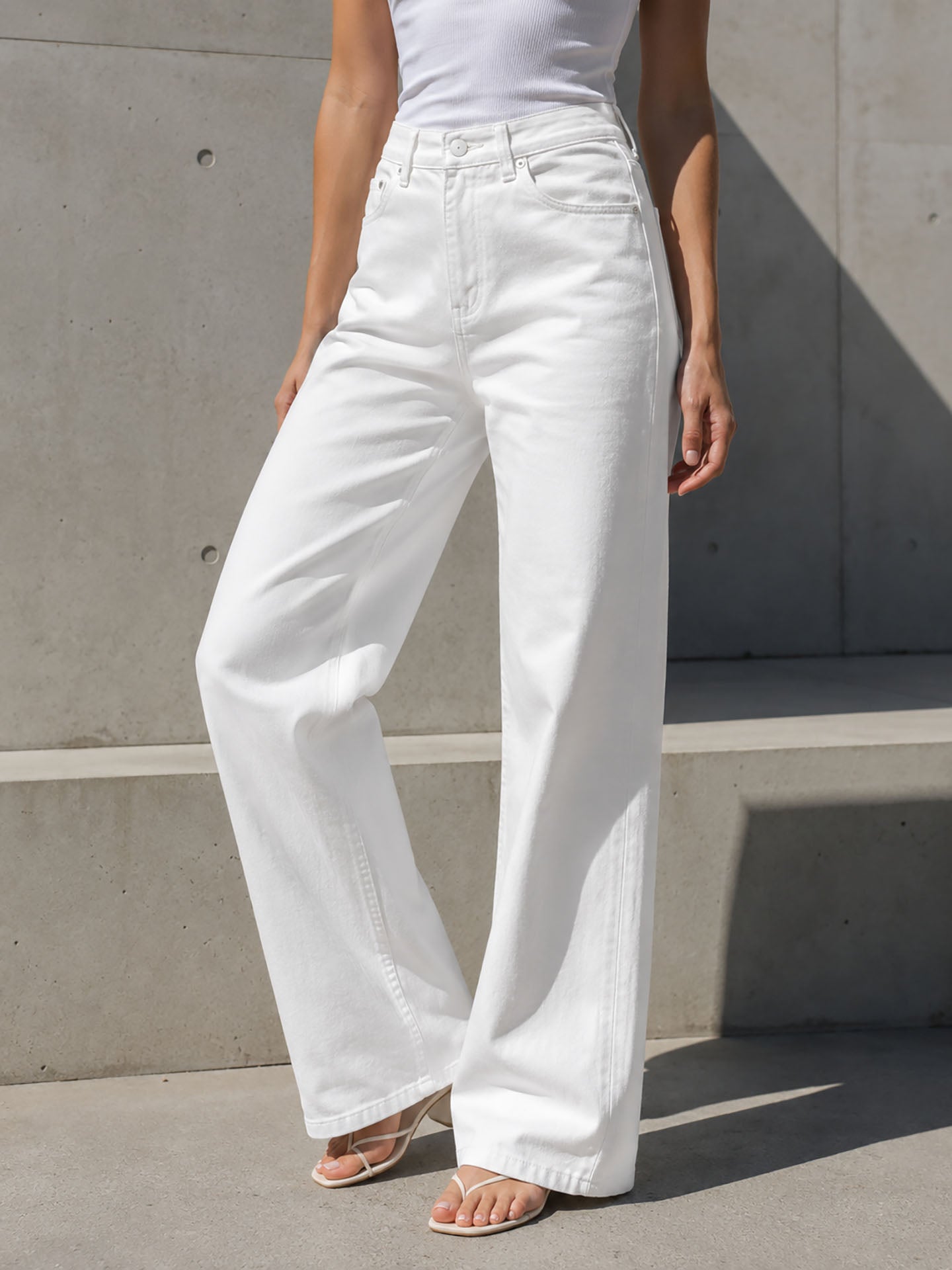White High Rise Wide Leg Pants