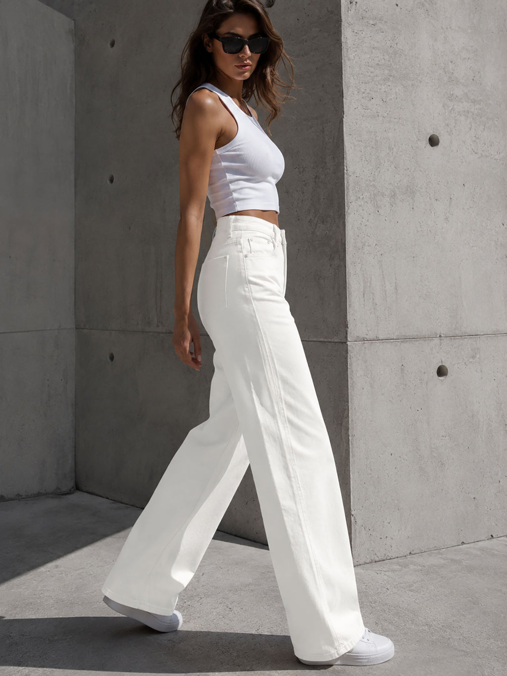 White High Rise Wide Leg Pants