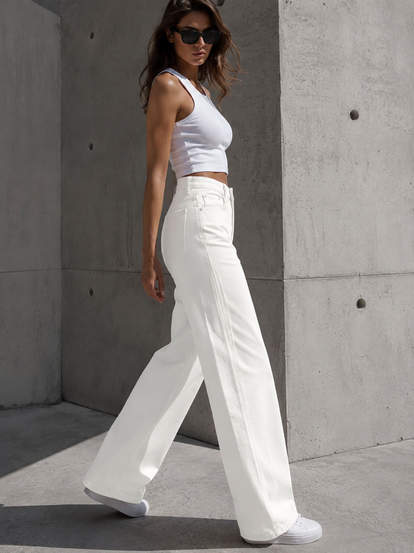White High Rise Wide Leg Pants