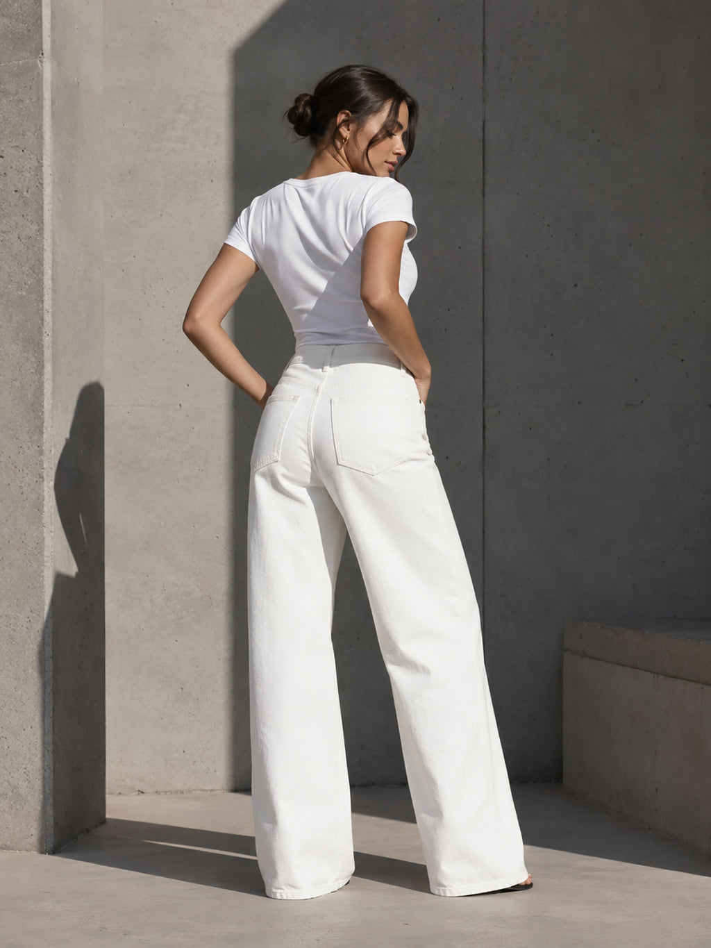 White High Rise Wide Leg Pants