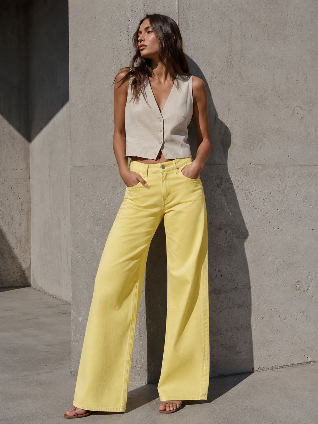 Yellow High Rise Wide Leg Pants