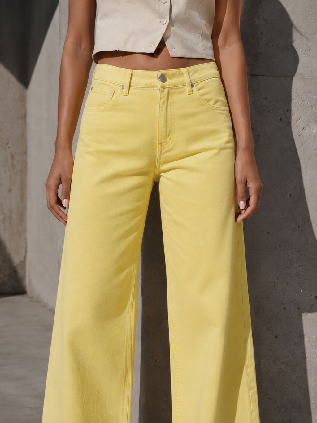 Yellow High Rise Wide Leg Pants