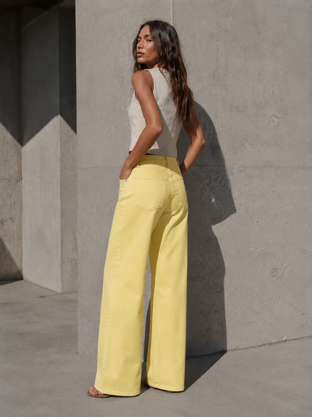 Yellow High Rise Wide Leg Pants