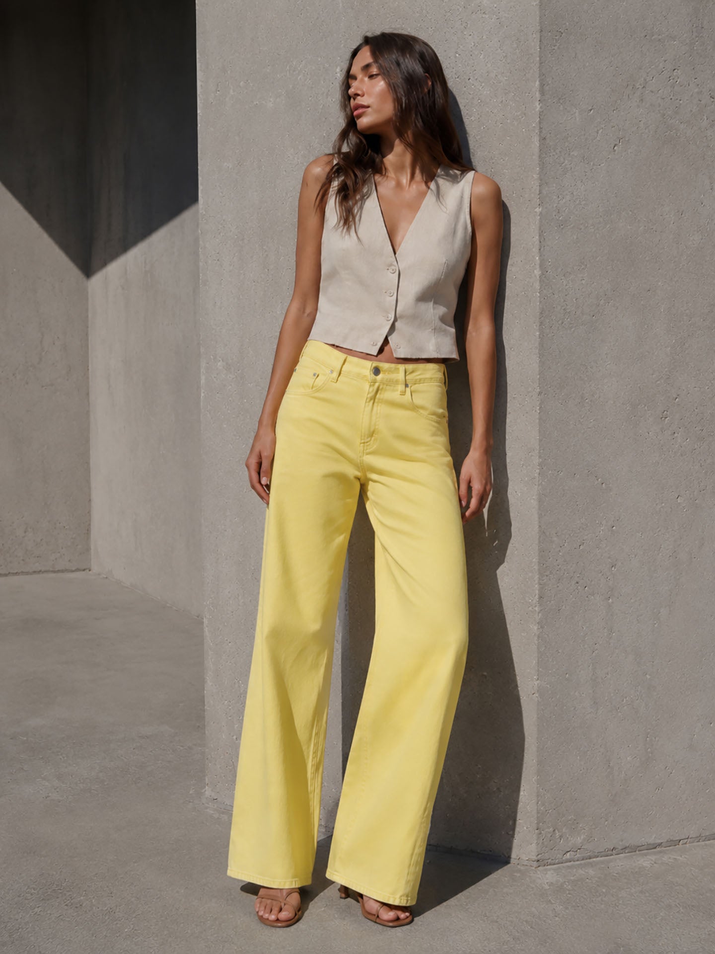 Yellow High Rise Wide Leg Pants