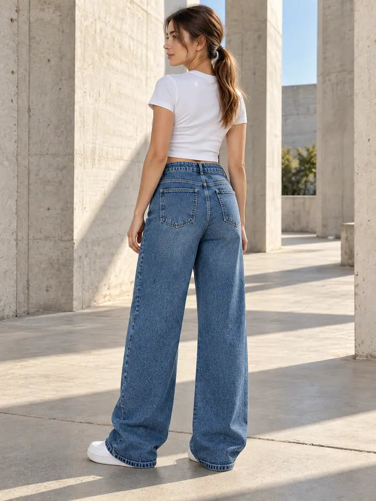 B813 Deep Blue side pleat wide-leg jeans — view 4