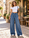 Blue Pleated Super Wide-Leg Flare Jeans - view 1