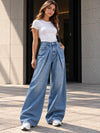 Blue Pleated Super Wide-Leg Flare Jeans - view 1