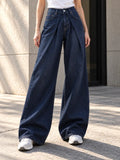 Navy Pleated Super Wide-Leg Flare Jeans - view 1