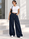 Navy Pleated Super Wide-Leg Flare Jeans - view 1