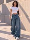 Vintage Blue Pleated Super Wide-Leg Flare Jeans - view 1