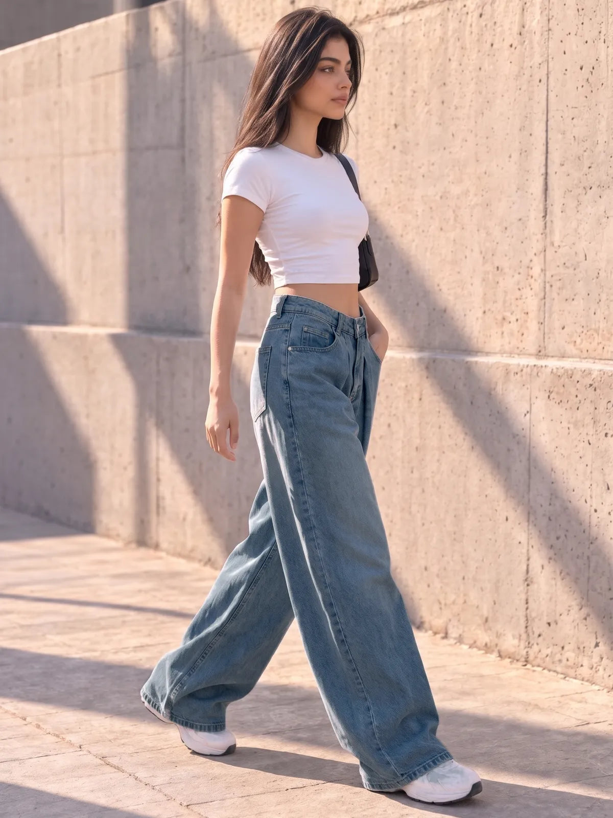 Vintage Blue Pleated Super Wide-Leg Flare Jeans - view 2