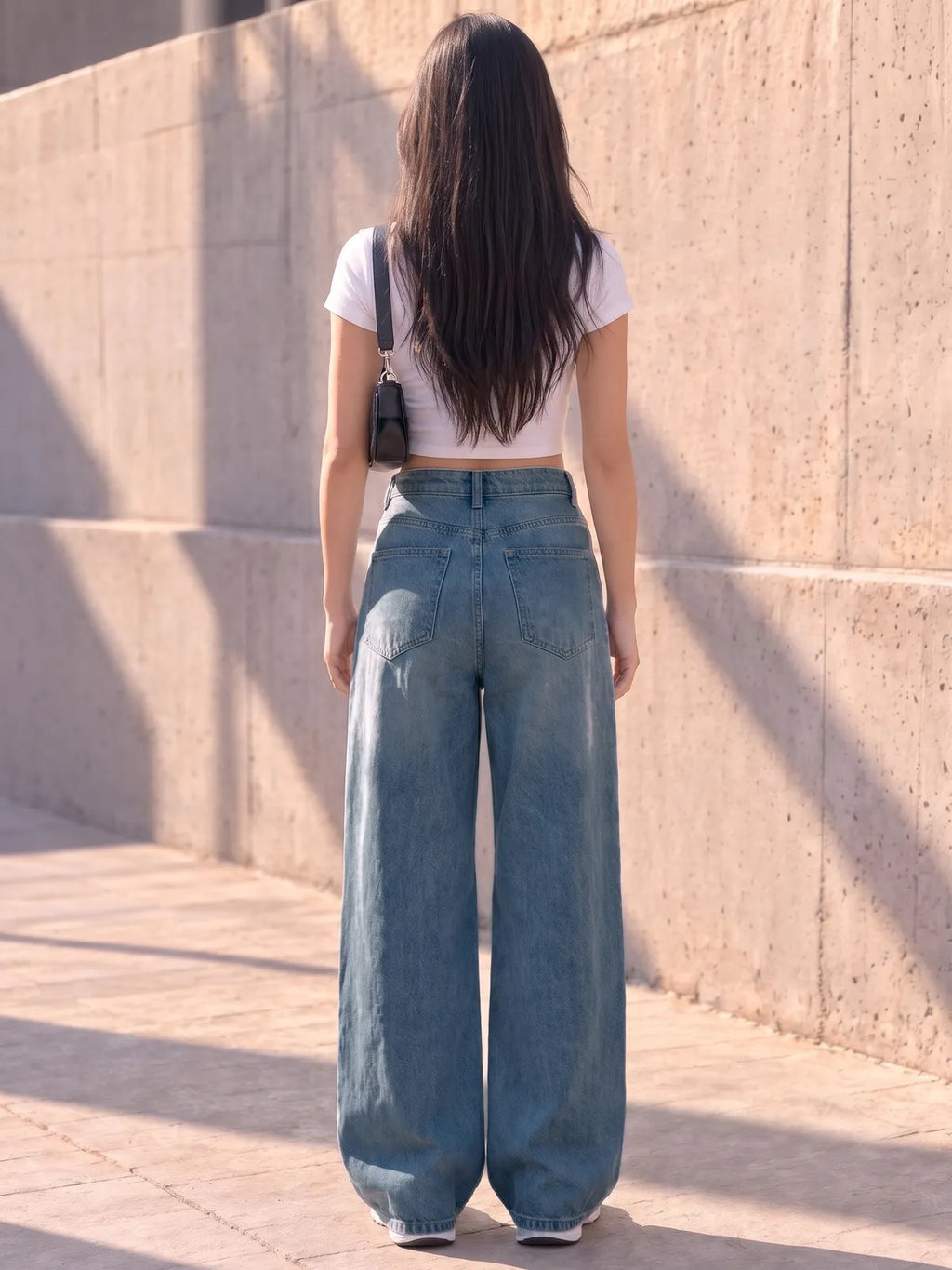 Vintage Blue Pleated Super Wide-Leg Flare Jeans - view 3
